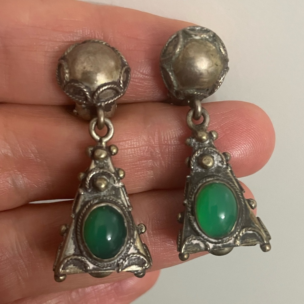Antique/Vintage .800 Silver Clip On Drop Dangle Earrings